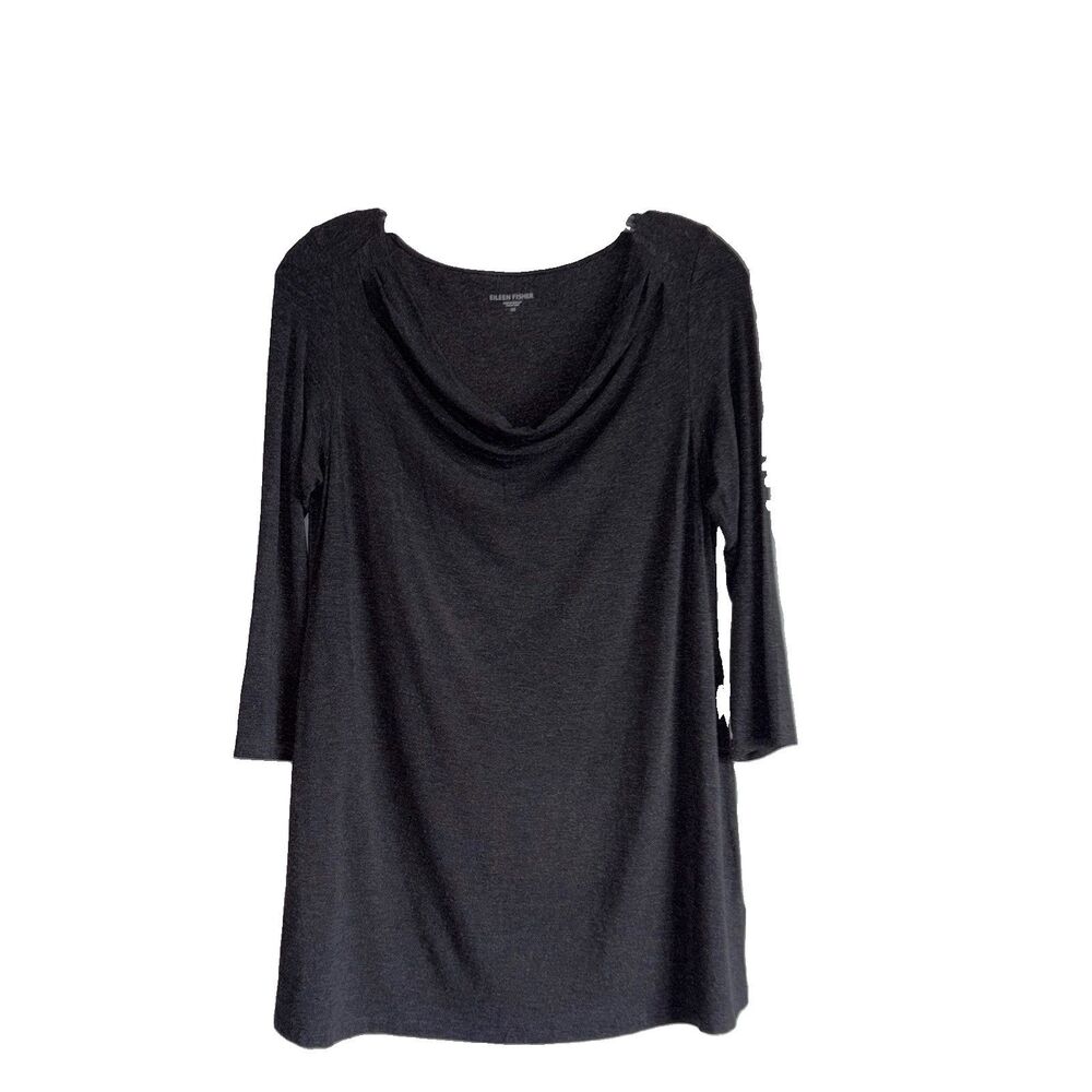 Eileen Fisher Gray Drape Neck Tunic Top Size XS Italian Yarn Viscose Spandex